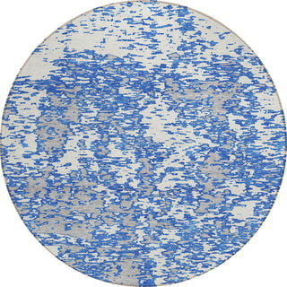 Piper Looms Chantille Abstract ACN946 Blue Machine Washable Area Rug Round Main Image
