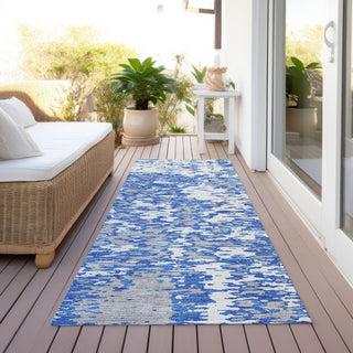Piper Looms Chantille Abstract ACN946 Blue Machine Washable Area Rug Runner Outdoor Lifestyle Image Feature