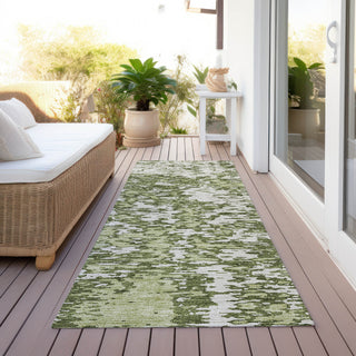 Piper Looms Chantille Abstract ACN946 Olive Machine Washable Area Rug Runner Outdoor Lifestyle Image Feature