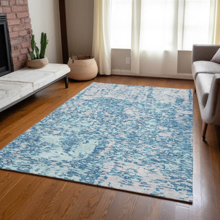 Piper Looms Chantille Abstract ACN946 Teal Machine Washable Area Rug Lifestyle Image Feature