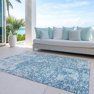 Piper Looms Chantille Abstract ACN946 Teal Machine Washable Area Rug Outdoor Lifestyle Image Feature