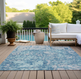 Piper Looms Chantille Abstract ACN946 Teal Machine Washable Area Rug Outdoor Lifestyle Image Feature