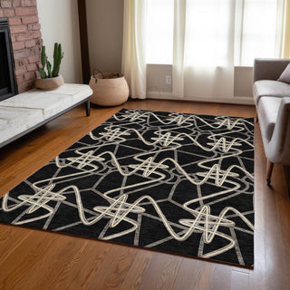 Piper Looms Chantille Geometric ACN947 Black Machine Washable Area Rug Lifestyle Image Feature