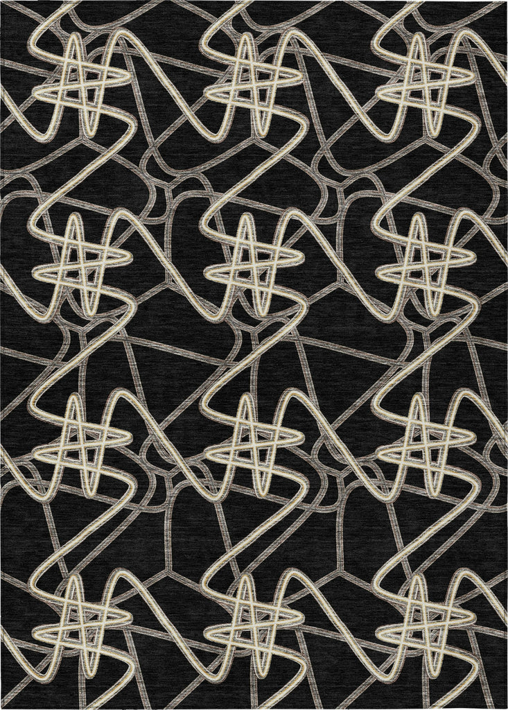 Piper Looms Chantille Geometric ACN947 Black Machine Washable Area Rug main image