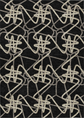 Piper Looms Chantille Geometric ACN947 Black Machine Washable Area Rug main image