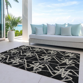 Piper Looms Chantille Geometric ACN947 Black Machine Washable Area Rug Outdoor Lifestyle Image Feature