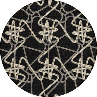 Piper Looms Chantille Geometric ACN947 Black Machine Washable Area Rug Round Main Image