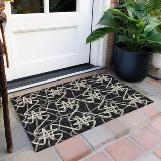 Piper Looms Chantille Geometric ACN947 Black Machine Washable Area Rug Scatter Outdoor Lifestyle Image Feature