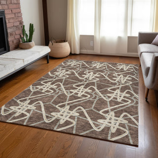 Piper Looms Chantille Geometric ACN947 Brown Machine Washable Area Rug Lifestyle Image Feature