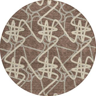 Piper Looms Chantille Geometric ACN947 Brown Machine Washable Area Rug Round Main Image