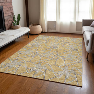 Piper Looms Chantille Geometric ACN947 Gold Machine Washable Area Rug Lifestyle Image Feature