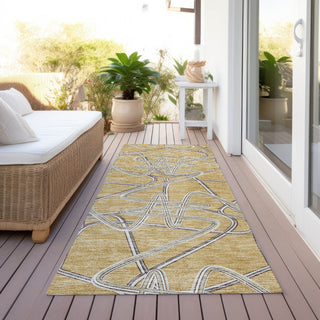 Piper Looms Chantille Geometric ACN947 Gold Machine Washable Area Rug Runner Outdoor Lifestyle Image Feature