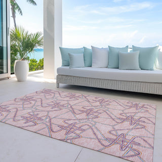 Piper Looms Chantille Geometric ACN947 Pink Machine Washable Area Rug Outdoor Lifestyle Image Feature