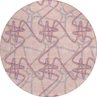 Piper Looms Chantille Geometric ACN947 Pink Machine Washable Area Rug Round Main Image