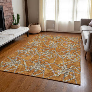 Piper Looms Chantille Geometric ACN947 Terracotta Machine Washable Area Rug Lifestyle Image Feature