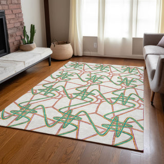 Piper Looms Chantille Geometric ACN947 White Machine Washable Area Rug Lifestyle Image Feature