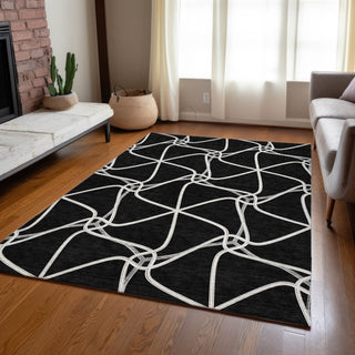 Piper Looms Chantille Geometric ACN948 Black Machine Washable Area Rug Lifestyle Image Feature