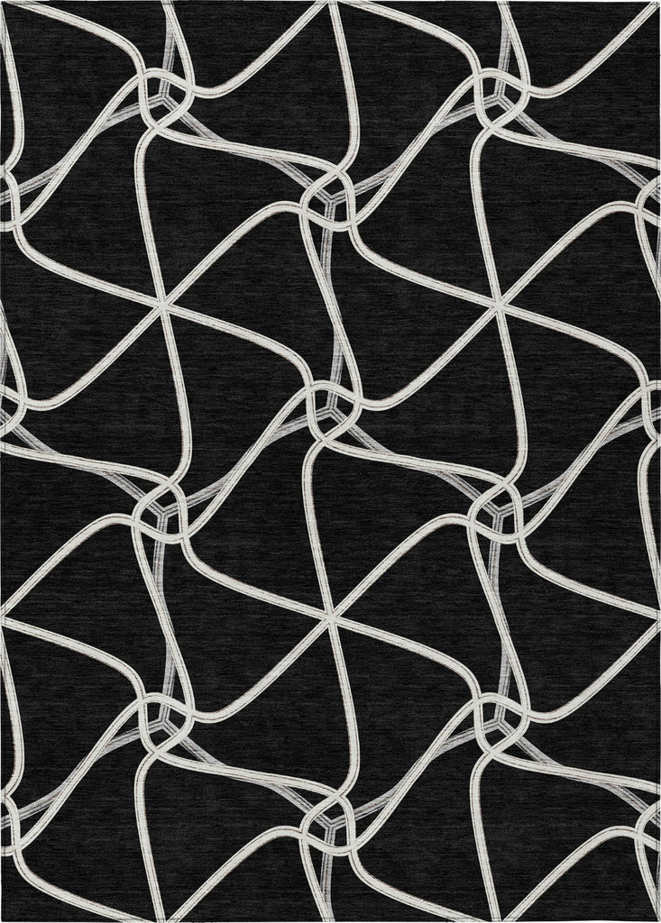Piper Looms Chantille Geometric ACN948 Black Machine Washable Area Rug main image