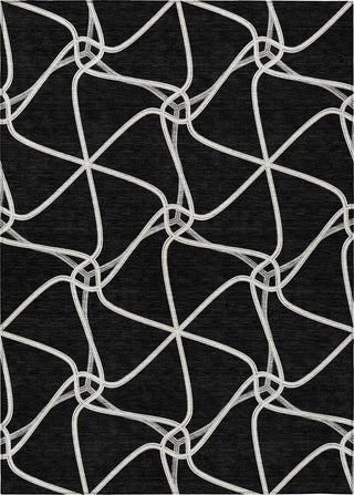 Piper Looms Chantille Geometric ACN948 Black Machine Washable Area Rug main image