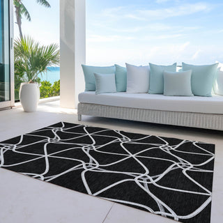 Piper Looms Chantille Geometric ACN948 Black Machine Washable Area Rug Outdoor Lifestyle Image Feature