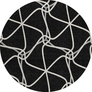 Piper Looms Chantille Geometric ACN948 Black Machine Washable Area Rug Round Main Image