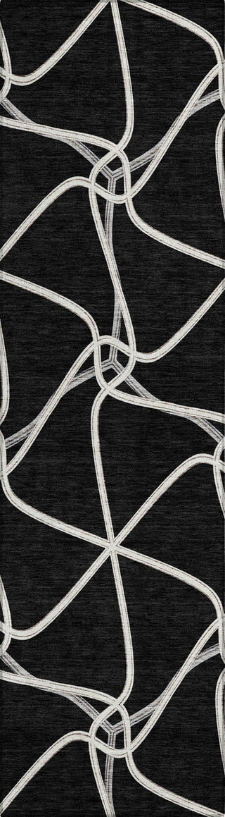 Piper Looms Chantille Geometric ACN948 Black Machine Washable Area Rug Runner Main Image