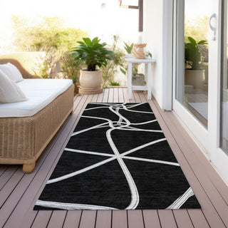 Piper Looms Chantille Geometric ACN948 Black Machine Washable Area Rug Runner Outdoor Lifestyle Image Feature