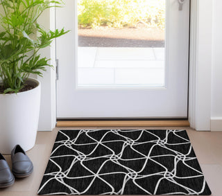 Piper Looms Chantille Geometric ACN948 Black Machine Washable Area Rug Scatter Lifestyle Image Feature