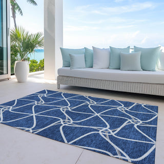Piper Looms Chantille Geometric ACN948 Blue Machine Washable Area Rug Outdoor Lifestyle Image Feature