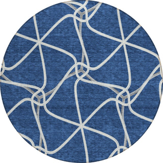 Piper Looms Chantille Geometric ACN948 Blue Machine Washable Area Rug Round Main Image