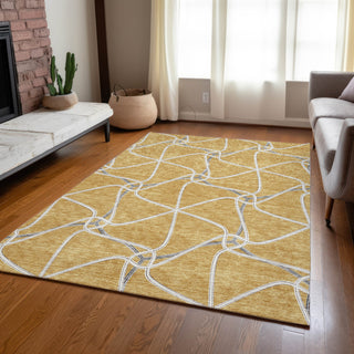 Piper Looms Chantille Geometric ACN948 Gold Machine Washable Area Rug Lifestyle Image Feature