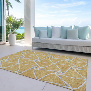Piper Looms Chantille Geometric ACN948 Gold Machine Washable Area Rug Outdoor Lifestyle Image Feature