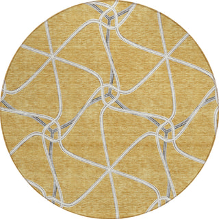 Piper Looms Chantille Geometric ACN948 Gold Machine Washable Area Rug Round Main Image