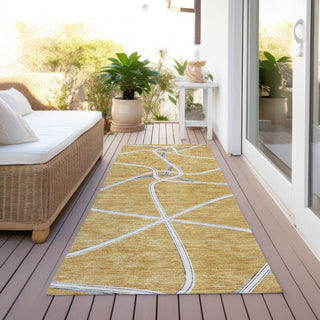 Piper Looms Chantille Geometric ACN948 Gold Machine Washable Area Rug Runner Outdoor Lifestyle Image Feature