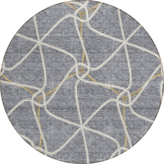 Piper Looms Chantille Geometric ACN948 Gray Machine Washable Area Rug Round Main Image