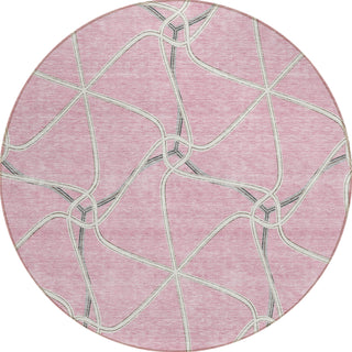 Piper Looms Chantille Geometric ACN948 Pink Machine Washable Area Rug Round Main Image