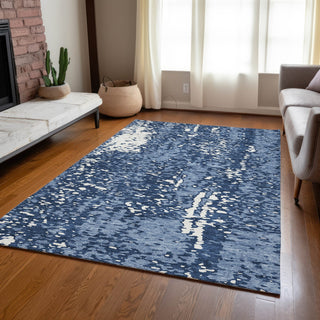 Piper Looms Chantille Abstract ACN949 Denim Machine Washable Area Rug Lifestyle Image Feature