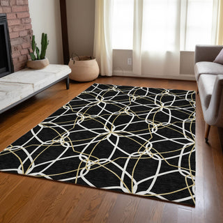 Piper Looms Chantille Geometric ACN950 Black Machine Washable Area Rug Lifestyle Image Feature