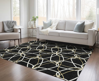 Piper Looms Chantille Geometric ACN950 Black Machine Washable Area Rug Lifestyle Image Feature
