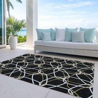 Piper Looms Chantille Geometric ACN950 Black Machine Washable Area Rug Outdoor Lifestyle Image Feature