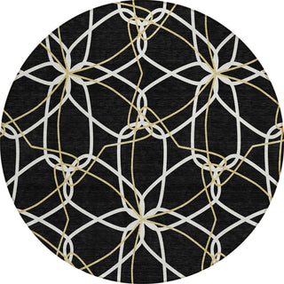 Piper Looms Chantille Geometric ACN950 Black Machine Washable Area Rug Round Main Image