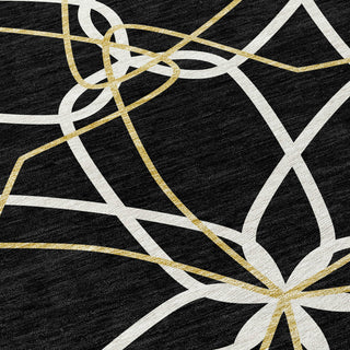 Piper Looms Chantille Geometric ACN950 Black Machine Washable Area Rug Swatch Image