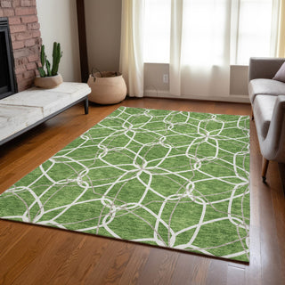 Piper Looms Chantille Geometric ACN950 Green Machine Washable Area Rug Lifestyle Image Feature