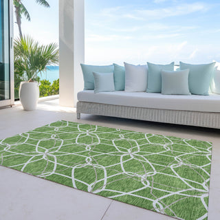 Piper Looms Chantille Geometric ACN950 Green Machine Washable Area Rug Outdoor Lifestyle Image Feature