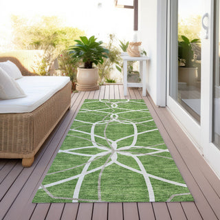 Piper Looms Chantille Geometric ACN950 Green Machine Washable Area Rug Runner Outdoor Lifestyle Image Feature