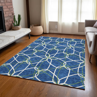 Piper Looms Chantille Geometric ACN950 Navy Machine Washable Area Rug Lifestyle Image Feature