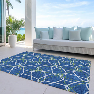 Piper Looms Chantille Geometric ACN950 Navy Machine Washable Area Rug Outdoor Lifestyle Image Feature