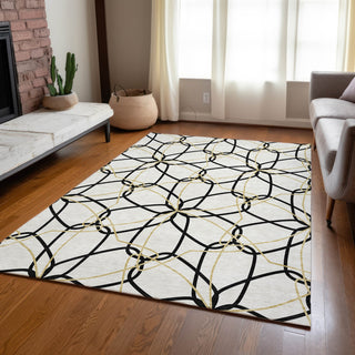Piper Looms Chantille Geometric ACN950 White Machine Washable Area Rug Lifestyle Image Feature