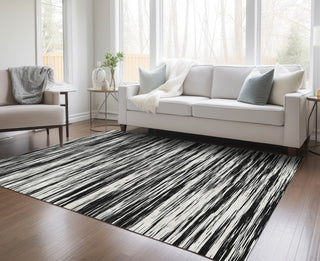 Piper Looms Chantille Stripes ACN951 Black Machine Washable Area Rug Lifestyle Image Feature