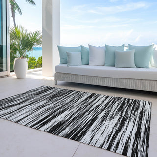 Piper Looms Chantille Stripes ACN951 Black Machine Washable Area Rug Outdoor Lifestyle Image Feature